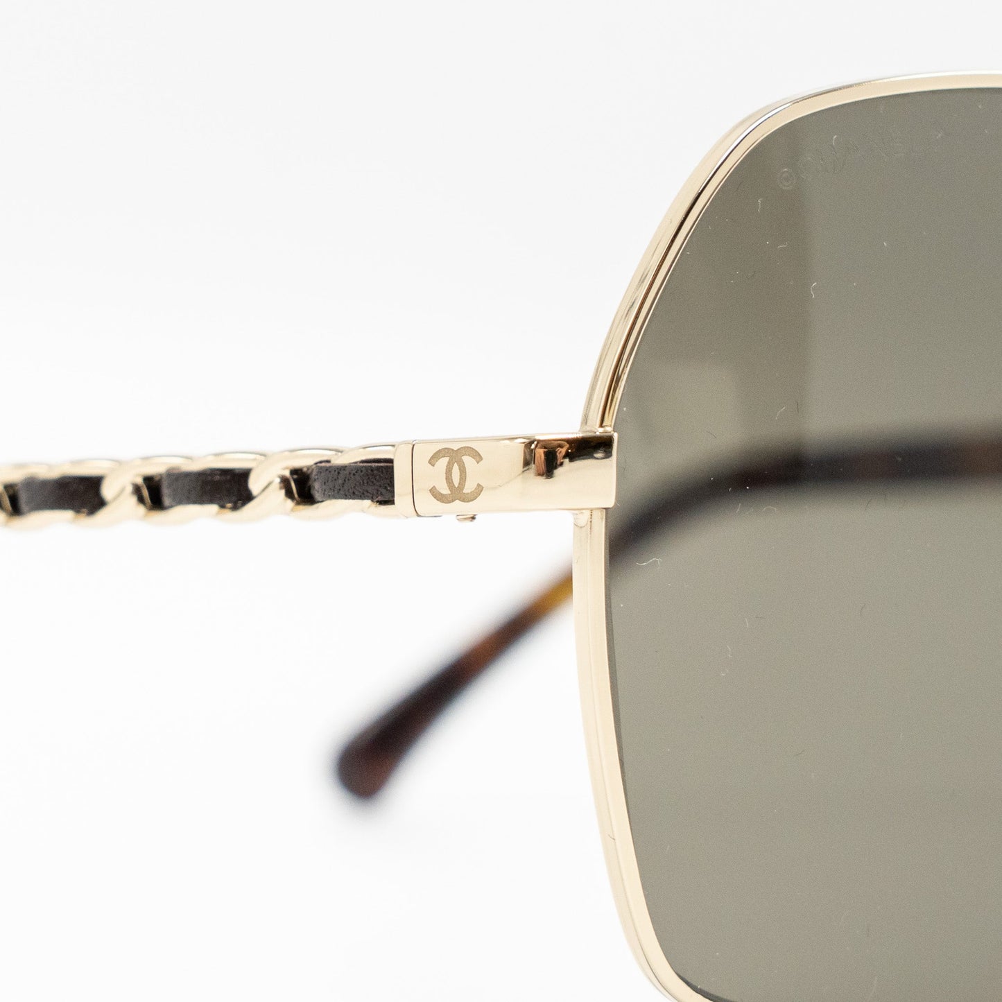 Chanel Sunglasses with Chain Brown Light Gold Tone