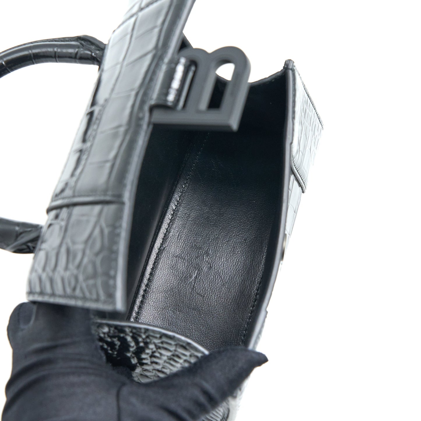 Balenciaga Hourglass Crocodile-Embossed Leather Black with Black Hardware