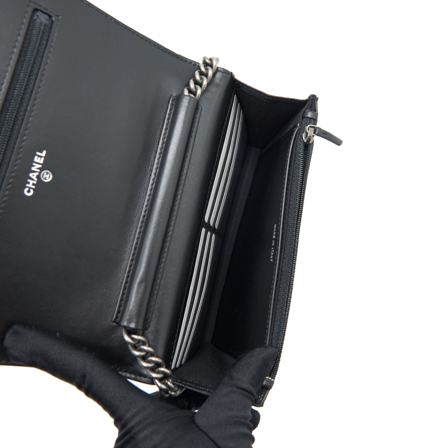 Chanel Boy Wallet On Chain Caviar Black Ruthenium Sliver Hardware (Microchipï¼