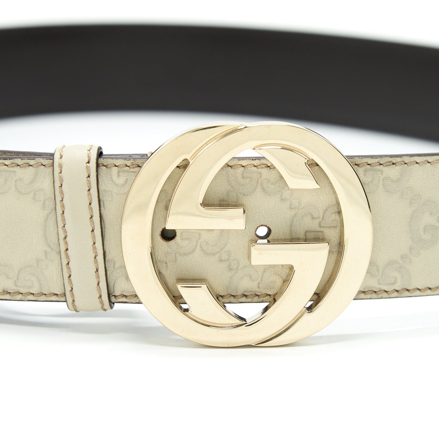 Gucci Buckle Leather Belt White Size90