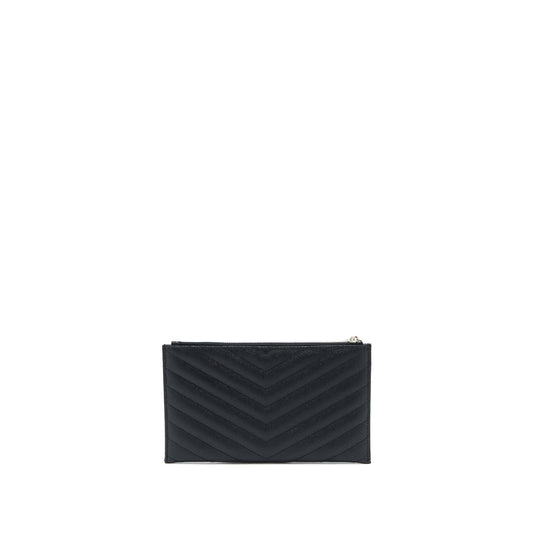 Saint Laurent Cassandra Matelasse Zipped Pouch Grained Calfskin Black