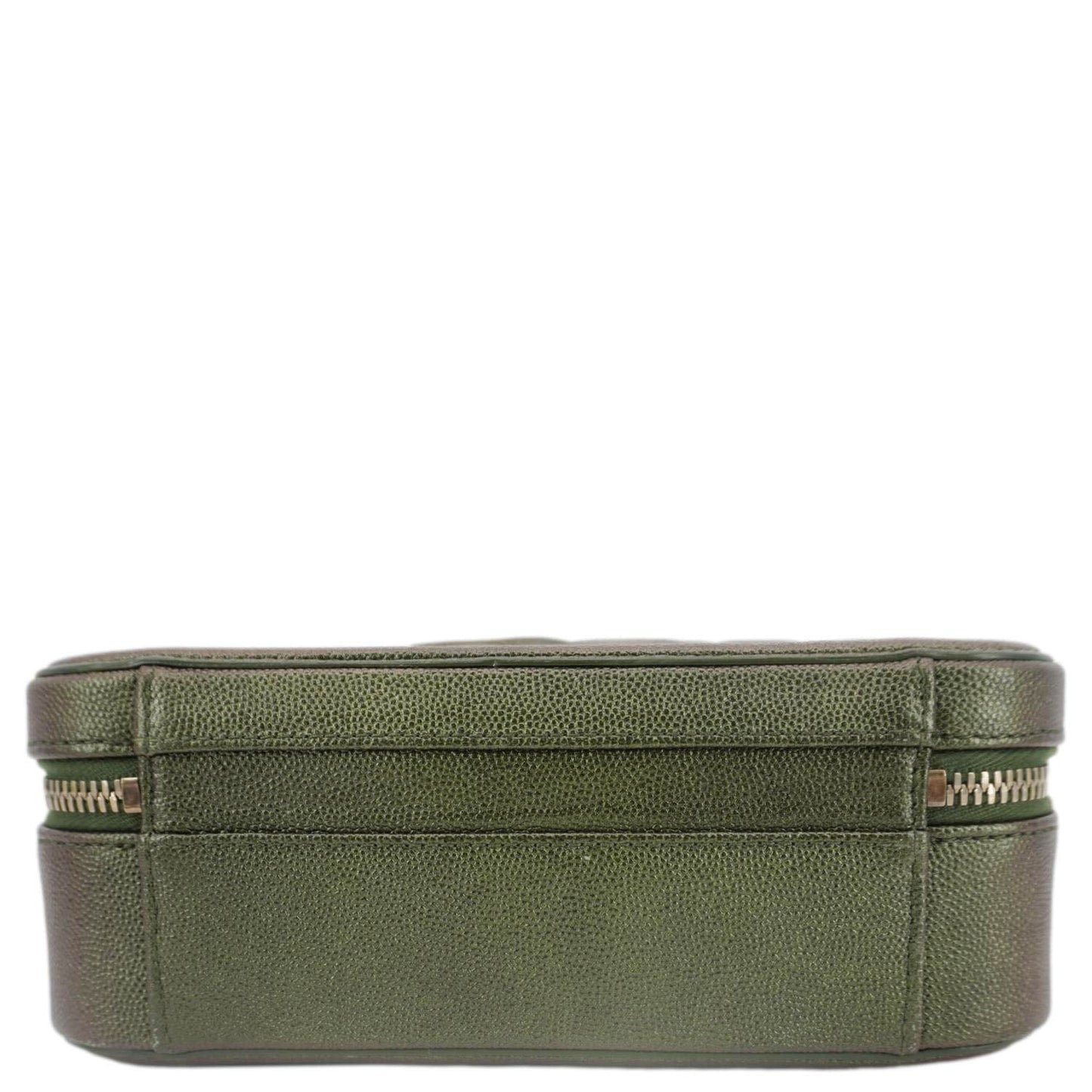 CHANEL Vanity Case Filigree CC Iridescent Quilted Caviar Leather Shoulder Bag Green