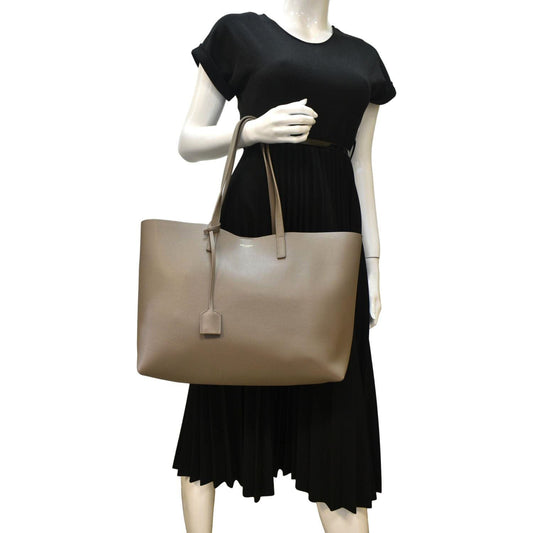 YVES SAINT LAURENT East/West Leather Shopping Tote Bag Beige