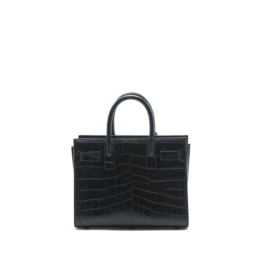 Saint Laurent/ Sac de Jour nano Crocodile-Embossed Black