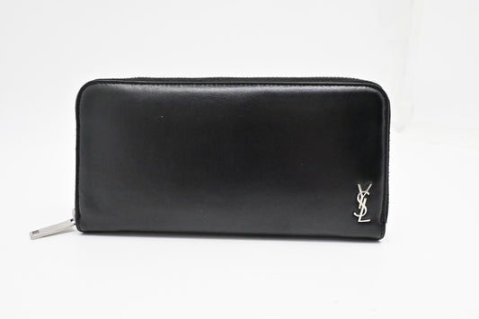 YSL Saint Laurent Zippy Long Wallet in Black Leather