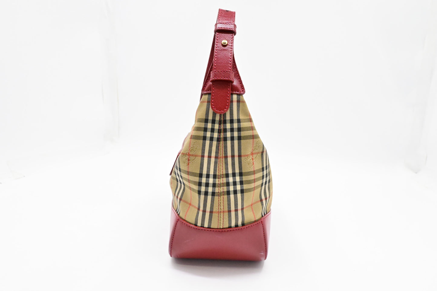 Burberry Shoulder Bag in Checked Canvas & Red Leather