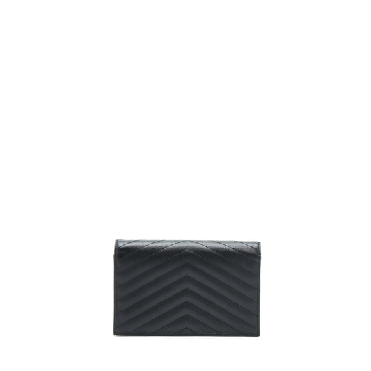 Saint Laurent/ Cassandra Matelasse Envelope Chain Wallet Grained Calfskin Black