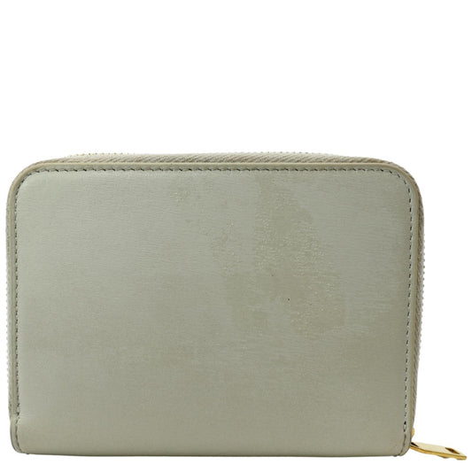 YVES SAINT LAURENT Tiny Monogram Compact Leather Zip Around Wallet White