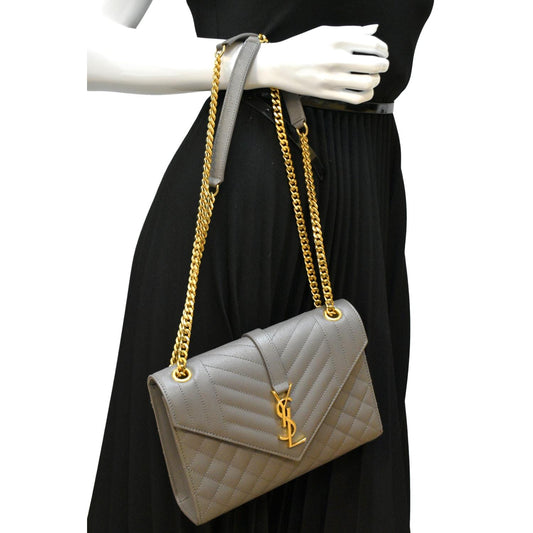 YVES SAINT LAURENT Envelope Medium Matelasse Leather Crossbody Bag Gray