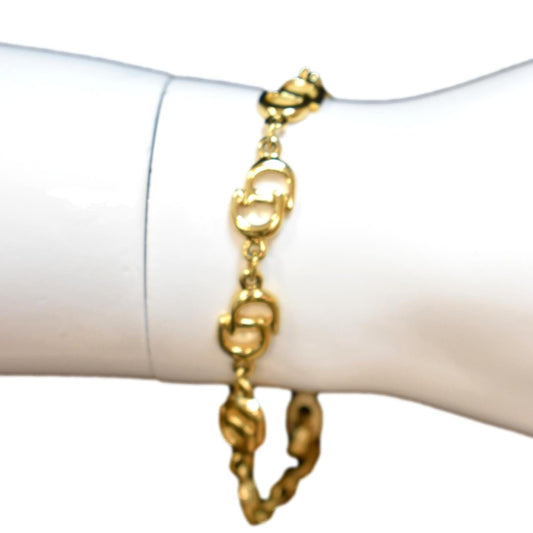 CHRISTIAN DIOR CD Logo Chain Link Short Bracelet Gold