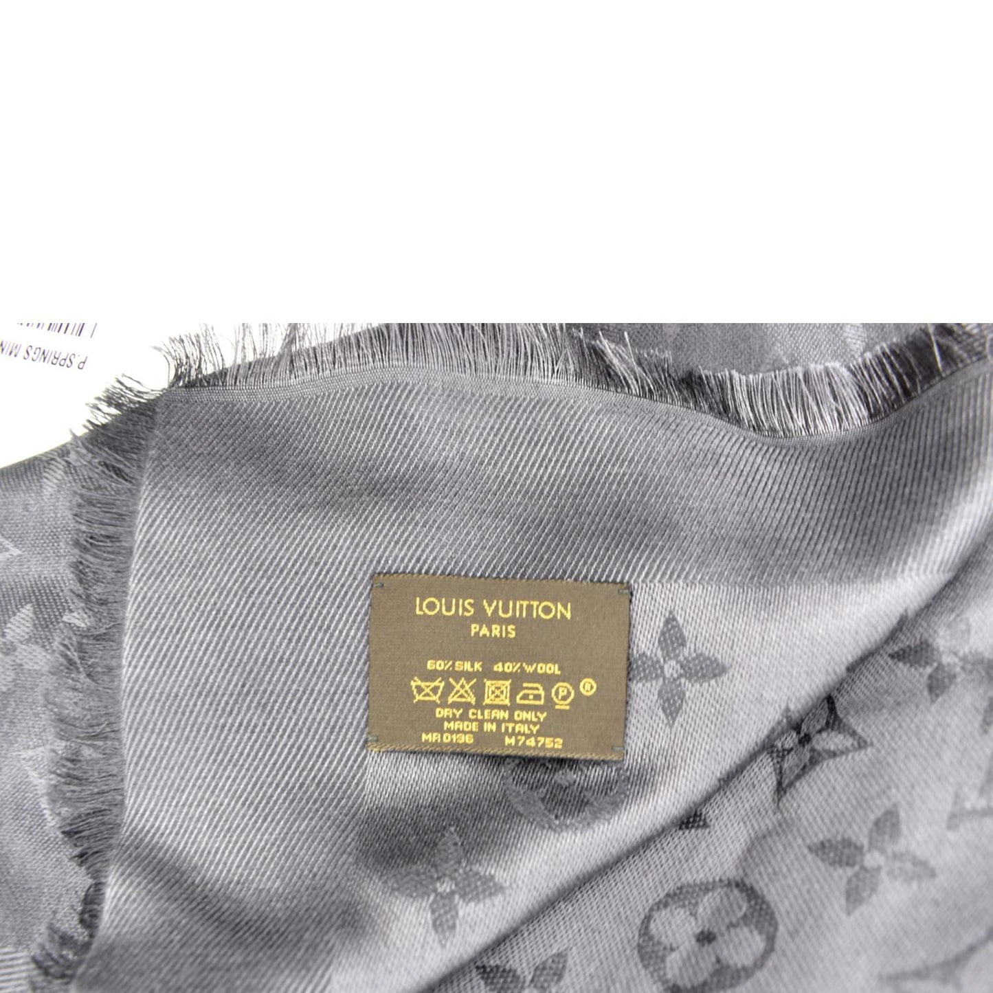 LOUIS VUITTON Monogram Scarf Grey Silk