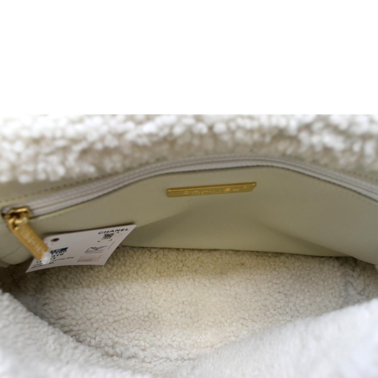 CHANEL 19 Flap Shearling Patent Leather Shoulder Bag White