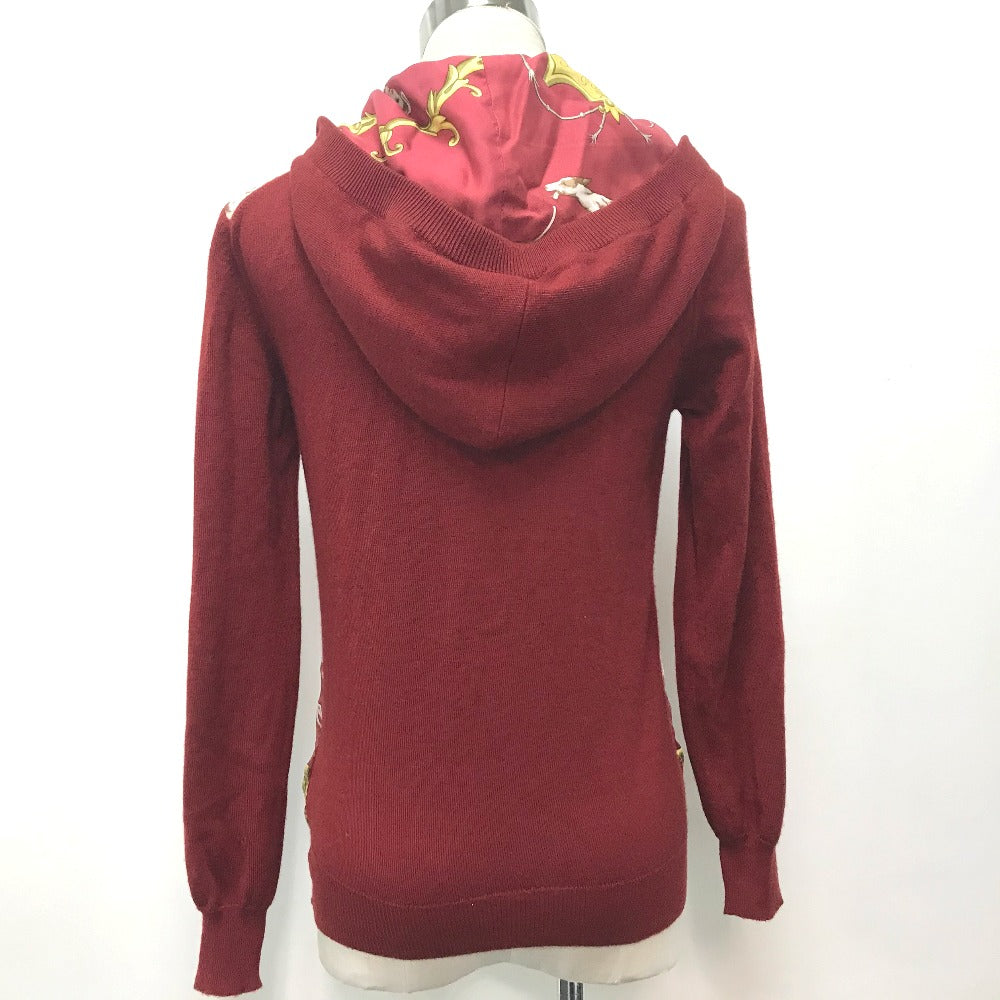 HERMES knit cashmere Red x yellow Tops shirt All-over print with hood Women 36