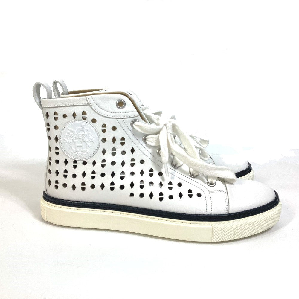 HERMES sneakers leather white punching High cut Women 37