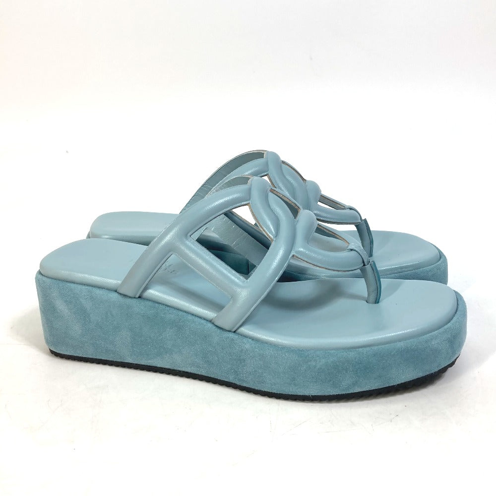 HERMES Sandals Suede, Leather Blue type Chene Dunkle Gypsy Vert D'or Women 35