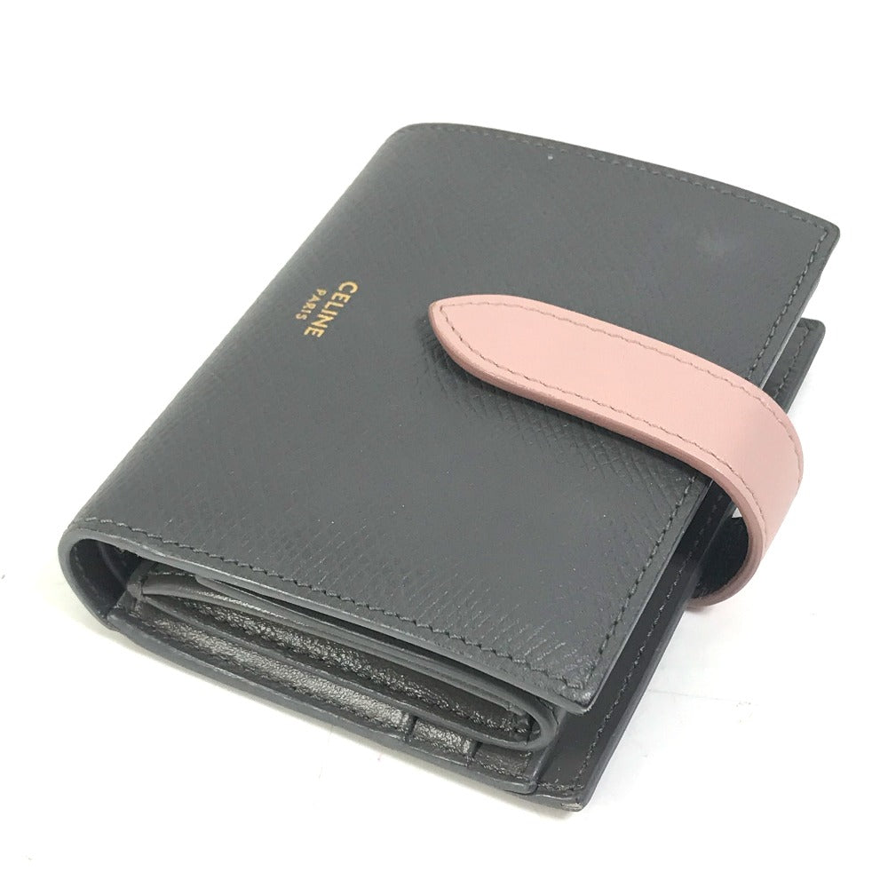 CELINE Trifold wallet 10H263BRU.10GV leather Gray x pink By color Small strap wallet Women