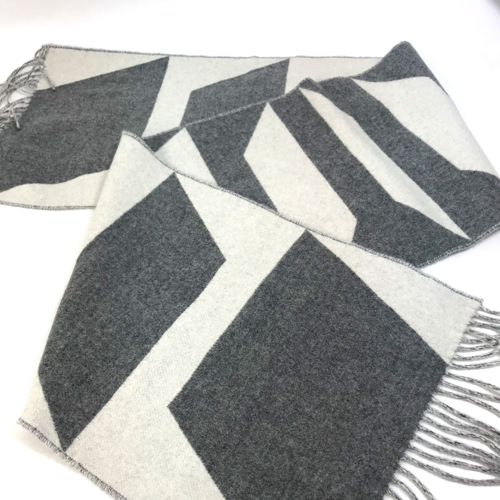 HERMES Scarf cashmere Gray x white Kazak Optic Women