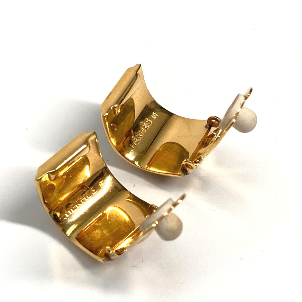 HERMES Earring Gold Plated Gold x Blue H pattern Cloisonn Emile Women