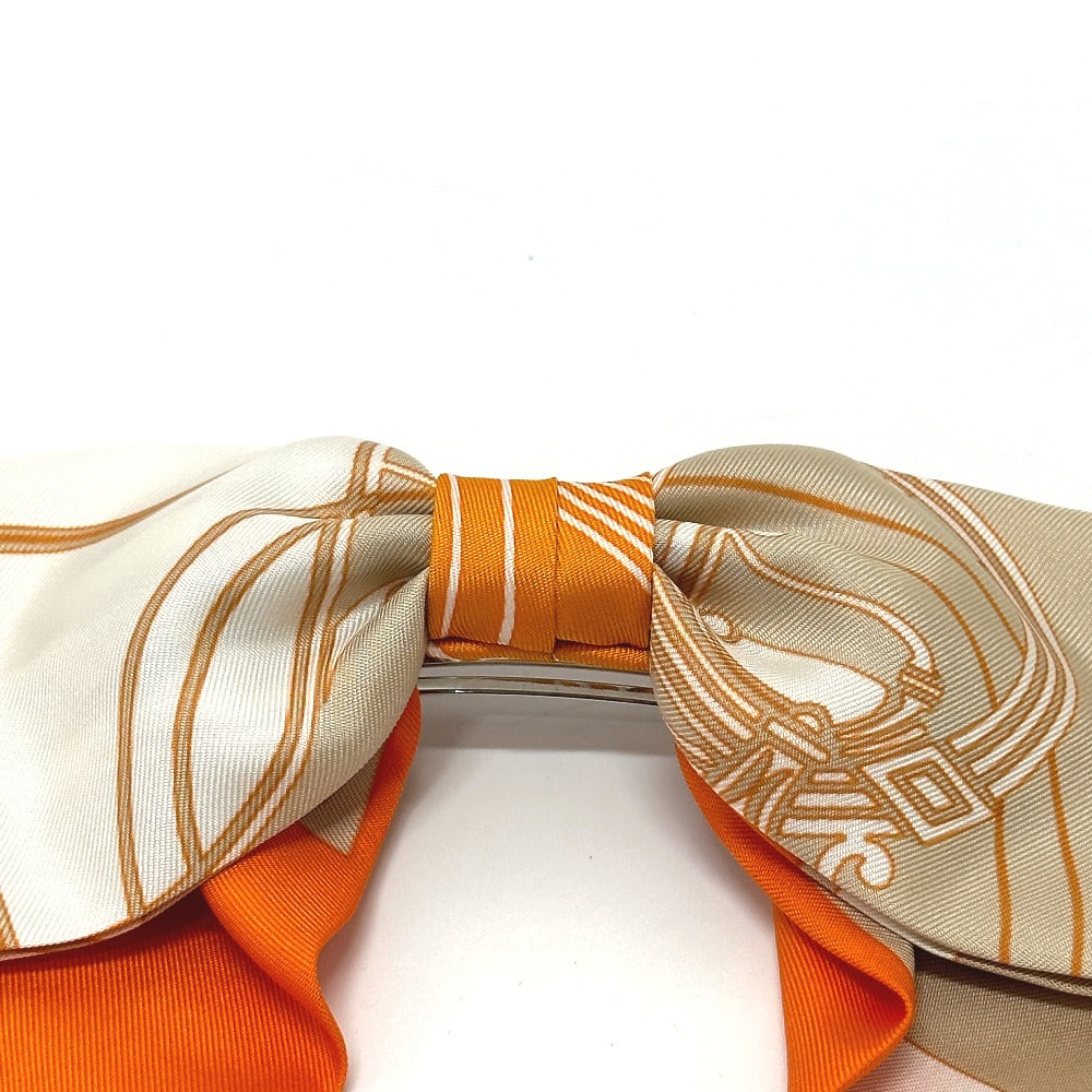 HERMES Valletta silk orange x beige x white ribbon Grenelle Exlibris Women