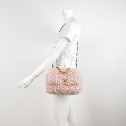 Chanel 19 Bag 2021 Small Pink Shearling Flap Bag