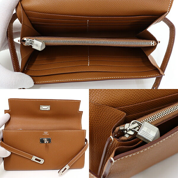 HERMES Long Wallet Purse Epsom gold Kelly Wallet Long