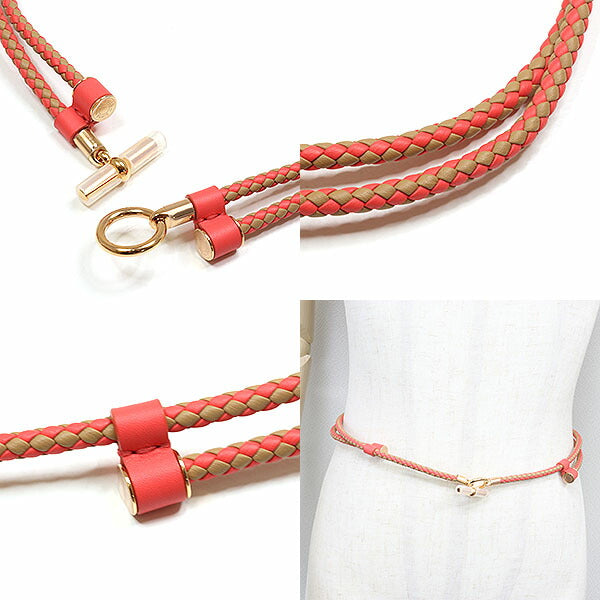 HERMES belt H010438UDAA leather Biscuit x Rose Jaipur Belt "Grennan"