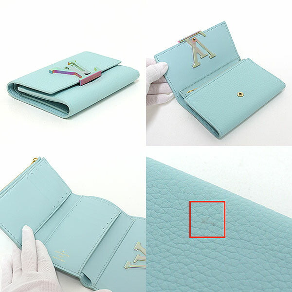 LOUIS VUITTON Tri-fold wallet M82147 Taurillon Clemence Blue Topaz Portefeuille Compact