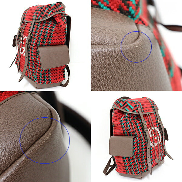 GUCCI Backpack 625939 wool Red Houndstooth and Stripe Backpack with Interlocking G