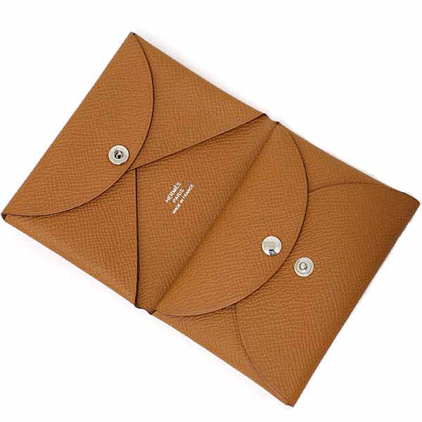 HERMES Coin case Epsom Brown Card Case Calvi Duo Compact Women