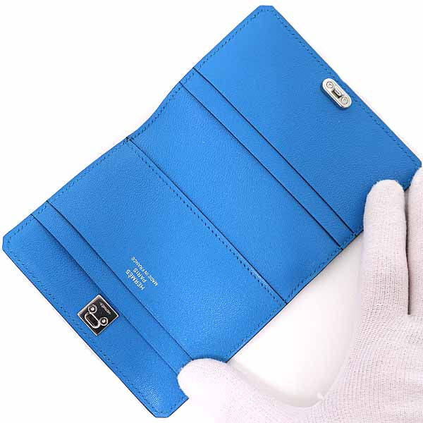 HERMES Card Case leather blue Medor