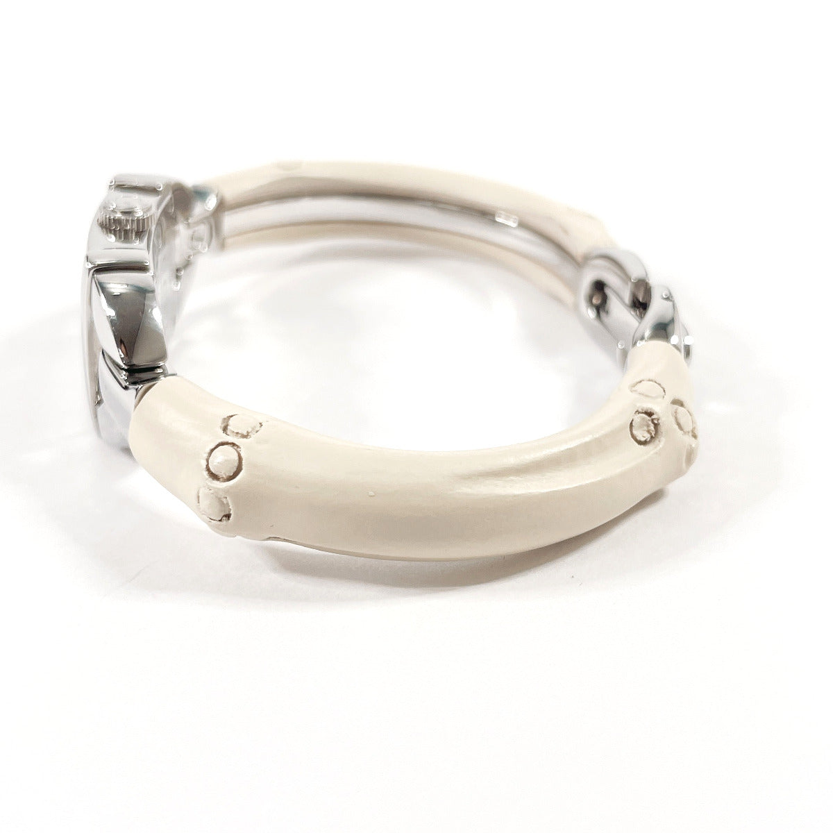 GUCCI Watches Quartz 6800L Stainless Steel Silver Bamboo Bangle Watch white dial