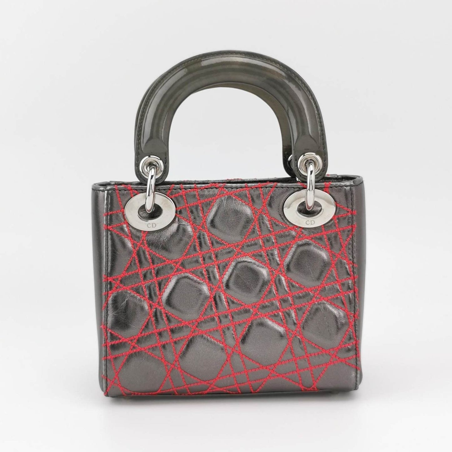 Lady Dior Mini Grey Leather with Red Cannage Stitching 2011 Dior X Anselm Reyle Collection