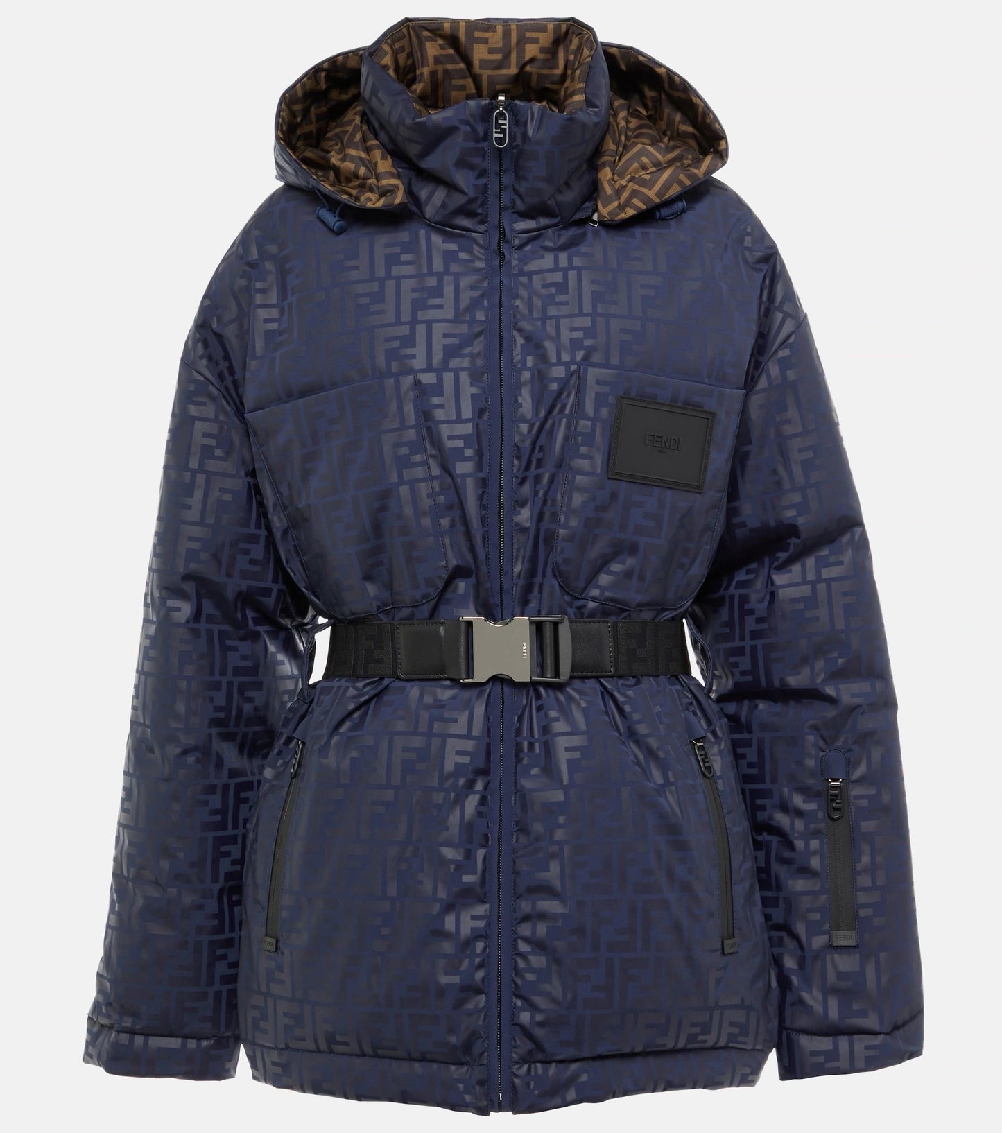 FENDI FF LOGO REVERSIBLE HOODED SKI JACKET