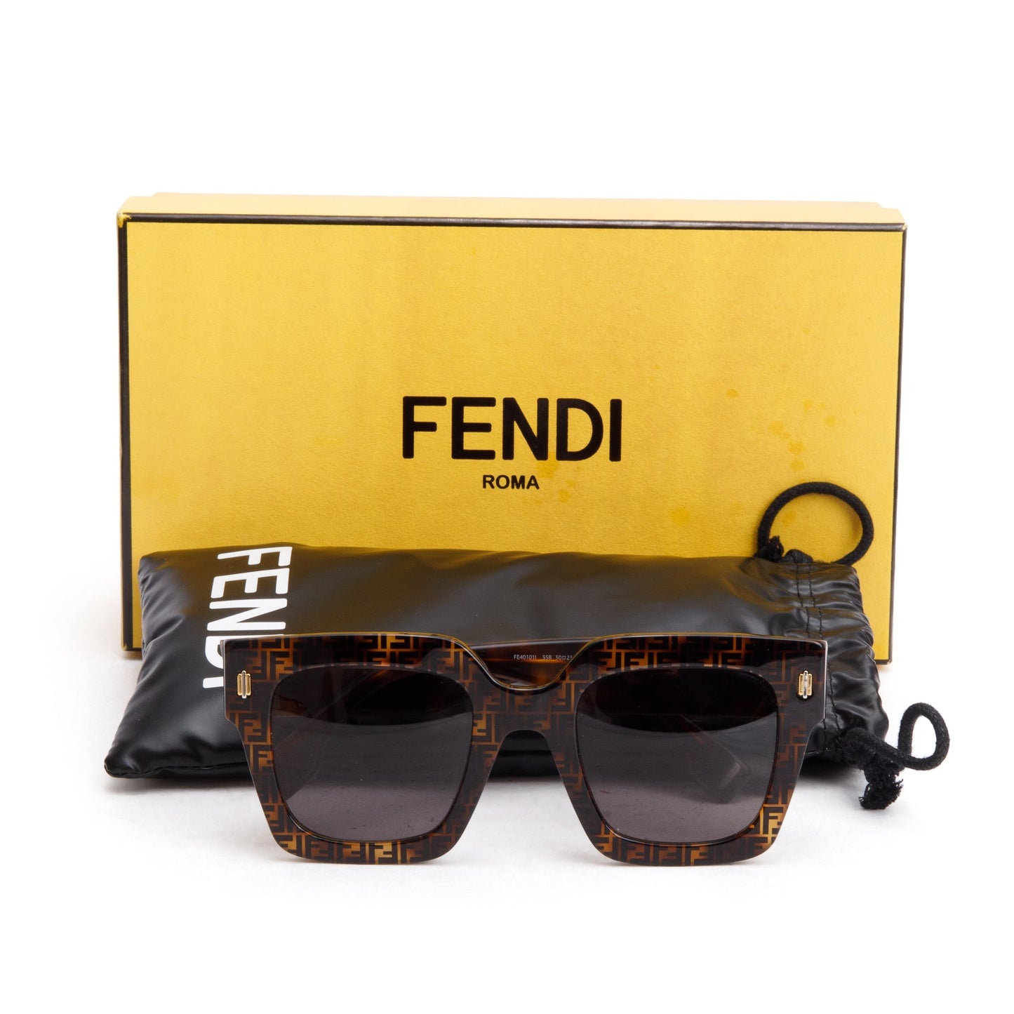Fendi FE40101 Havana Acetate Square Sunglasses