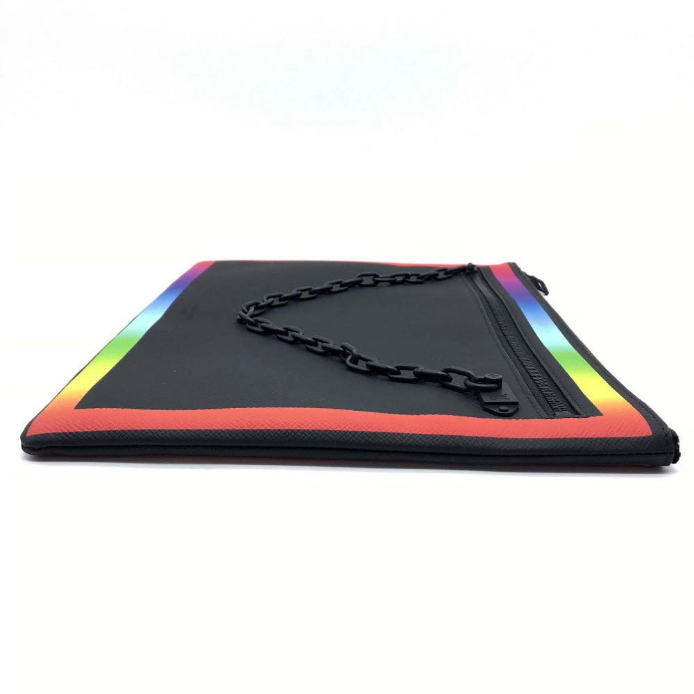 LOUIS VUITTON Clutch bag M30347 Taiga Leather Noir x Rainbow Taiga Pochette A4 Chain