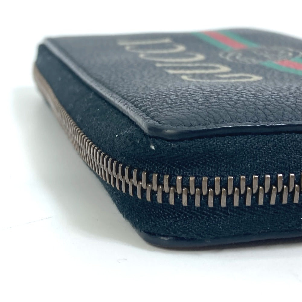 GUCCI Long Wallet Purse 496317 leather black Sherry line GUCCI logo print mens