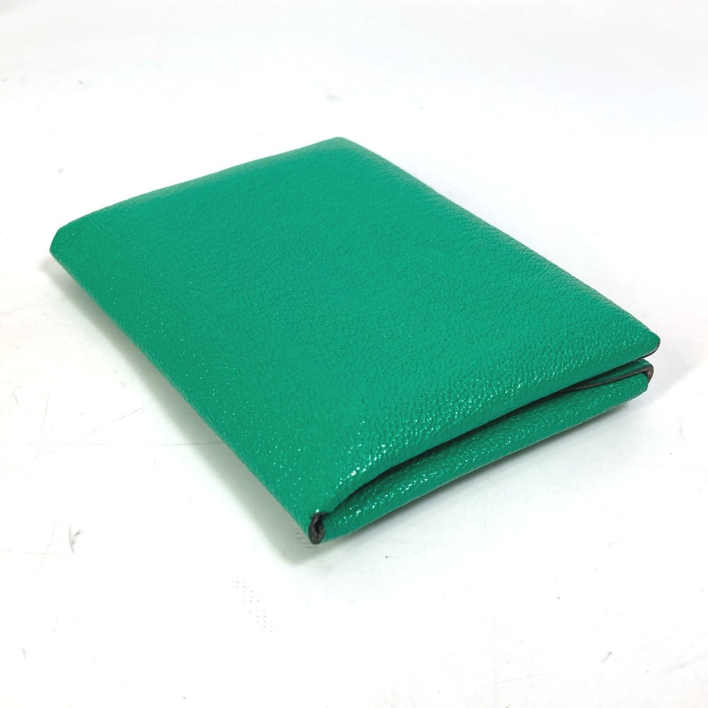 HERMES Card Case Shave green Coin Pocket Coin case Card Case Calvi duo Women