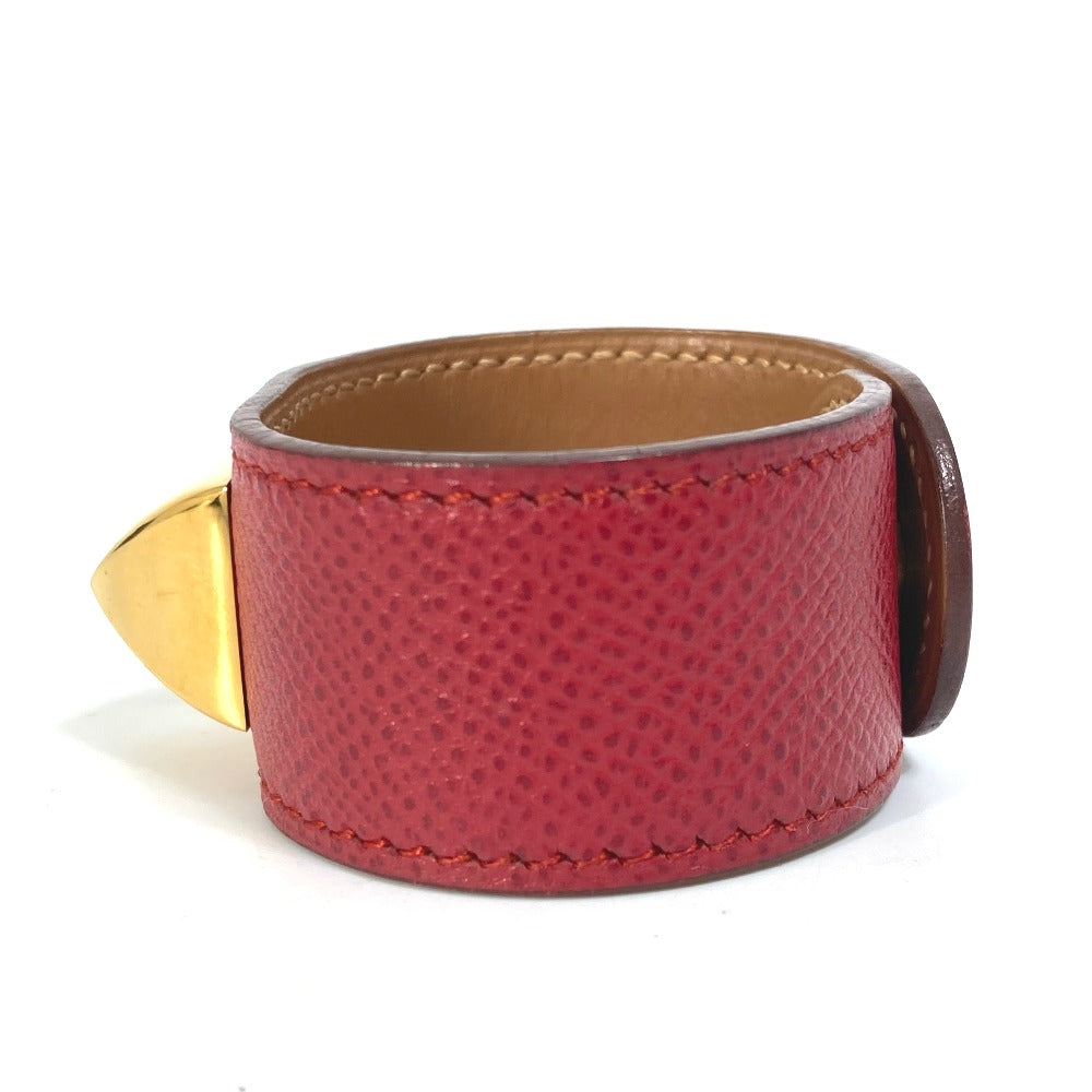 HERMES bracelet Leather, Gold Plated Red Bangle Medor Women