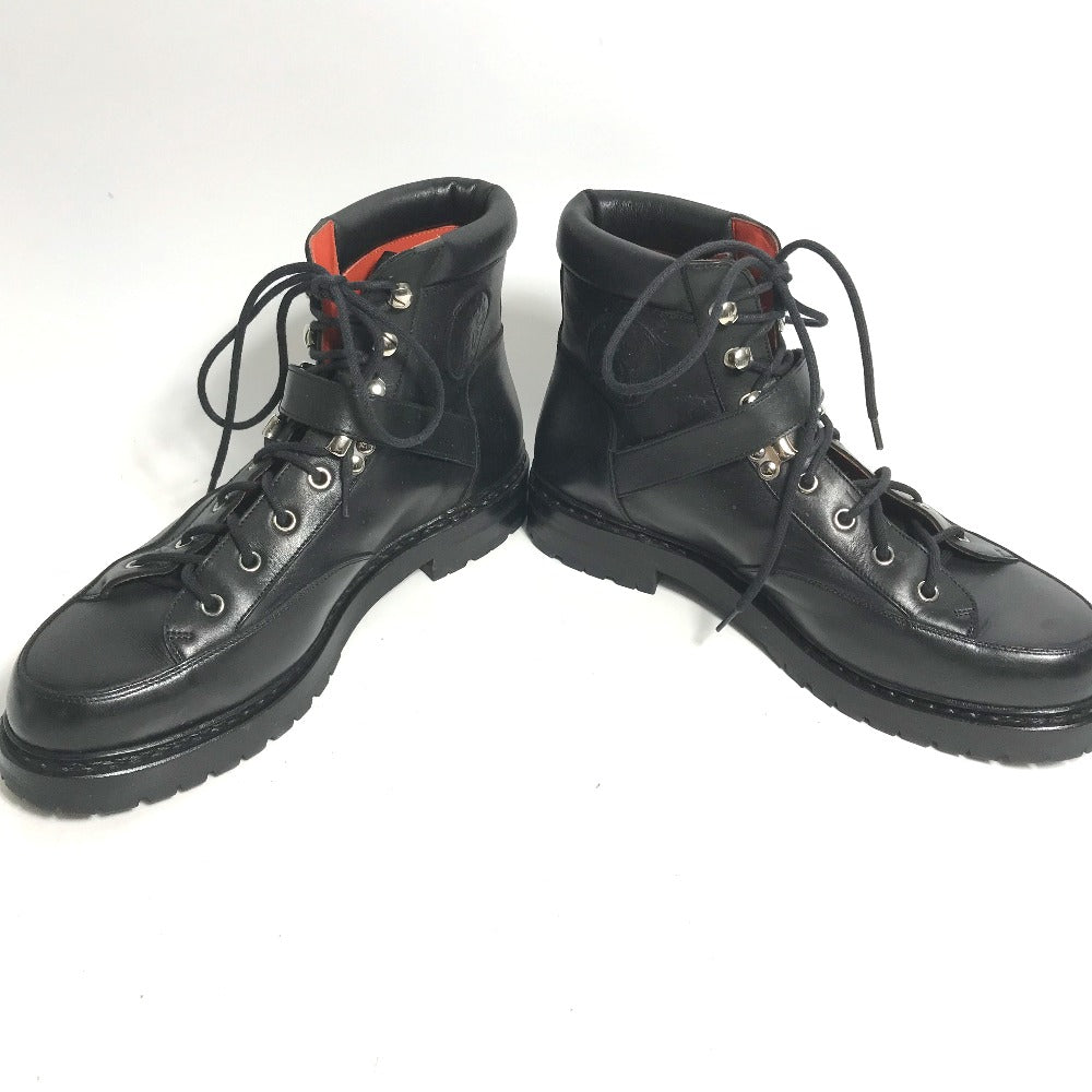 HERMES boots leather black trekking High cut H logo mens 40