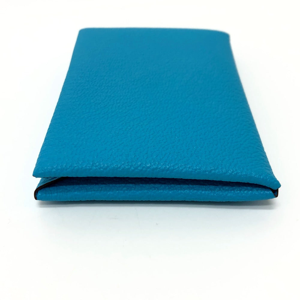 HERMES Card Case Shave blue Calvi Women