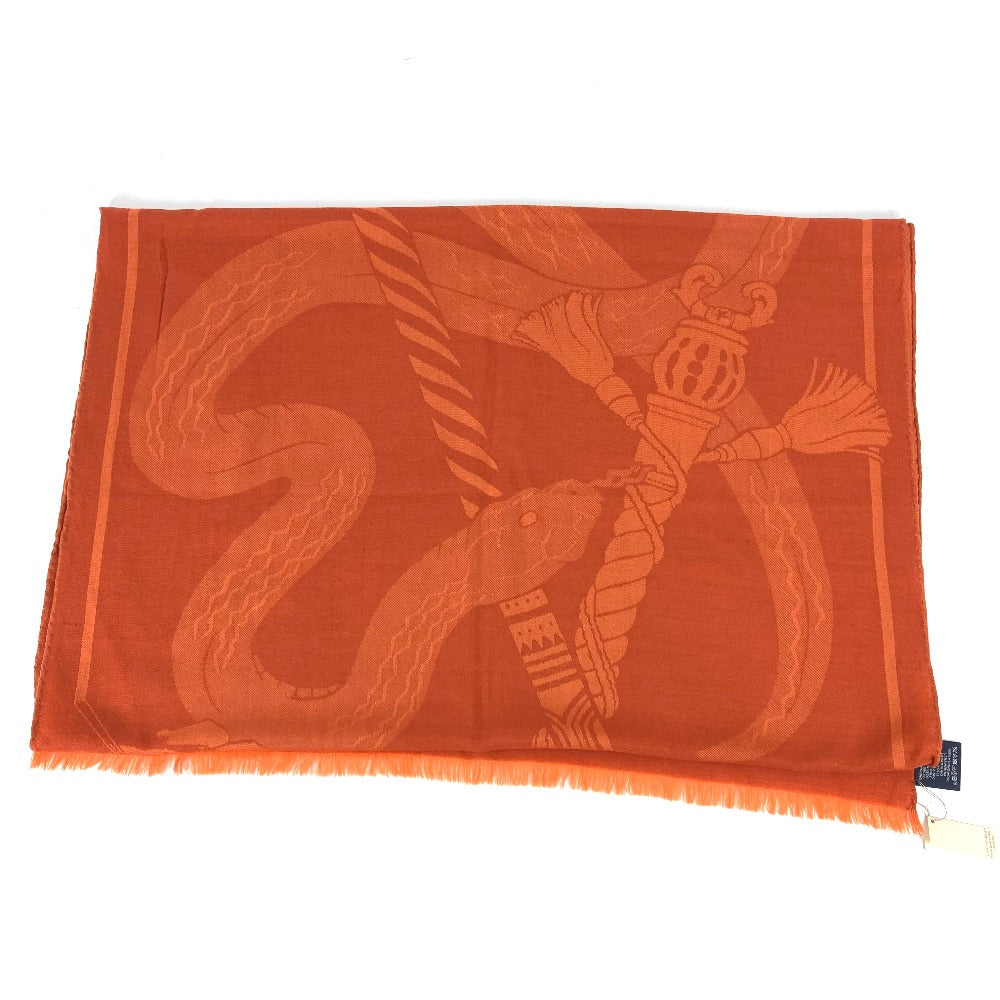HERMES Stall wool Orange Horse pattern Cheval Large format Women