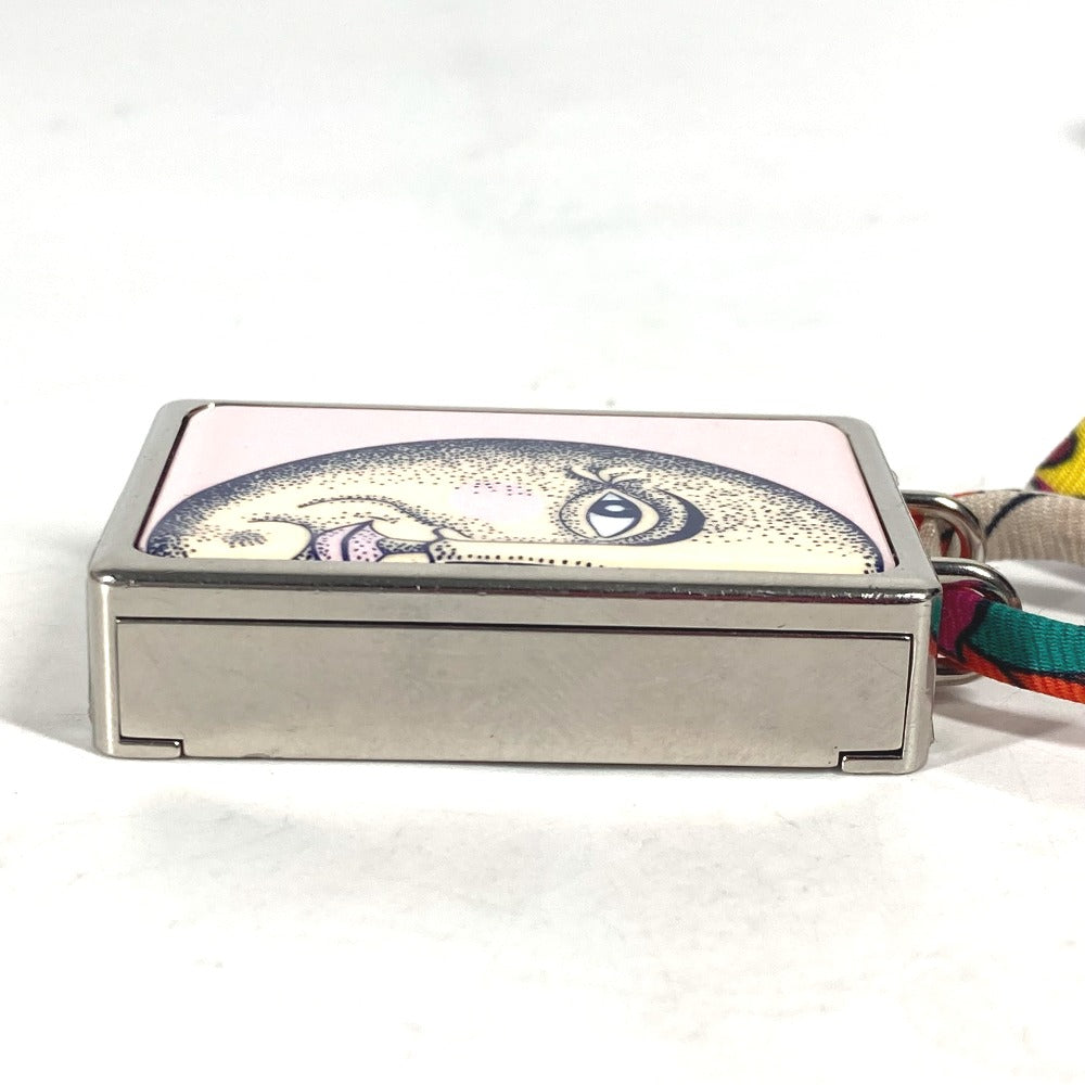 HERMES Necklace Metal, Silk Silver Bote a Reve Moon Motif Pill Case Women
