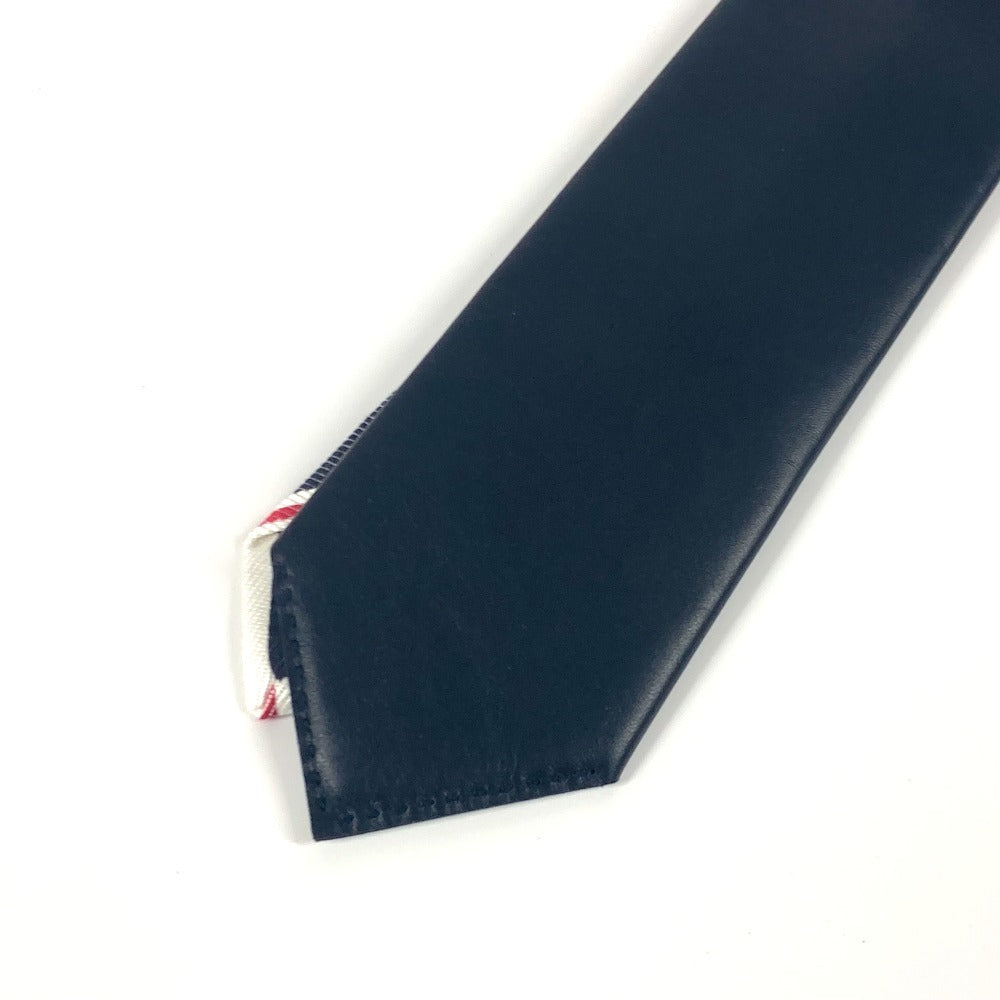 HERMES tie Cotton, Leather Navy denim Maillon tie with leather details mens