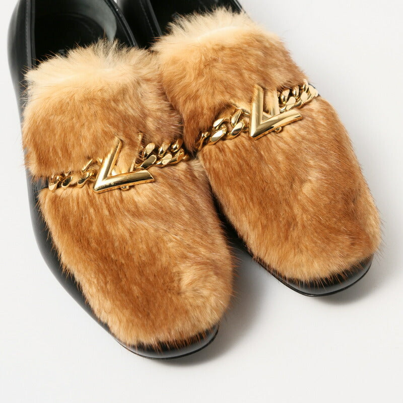 LOUIS VUITTON loafers Genuine Leather Black/Light Brown/Gold Women 37
