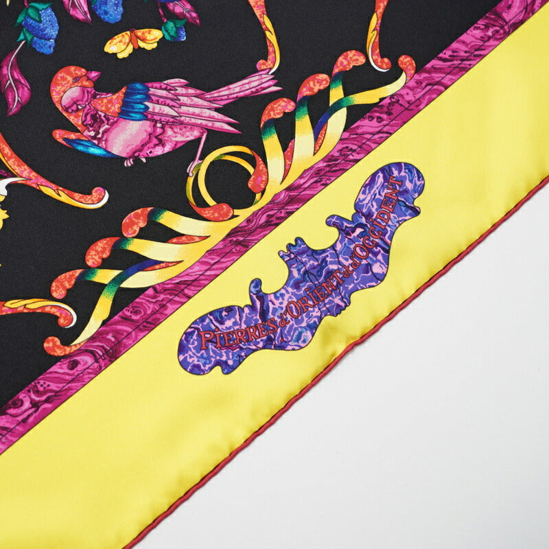 HERMES scarf 100% silk Yellow / black Women