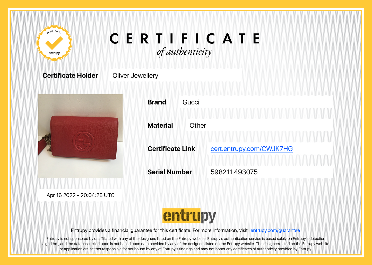 Gucci 2021 Soho Wallet on Chain