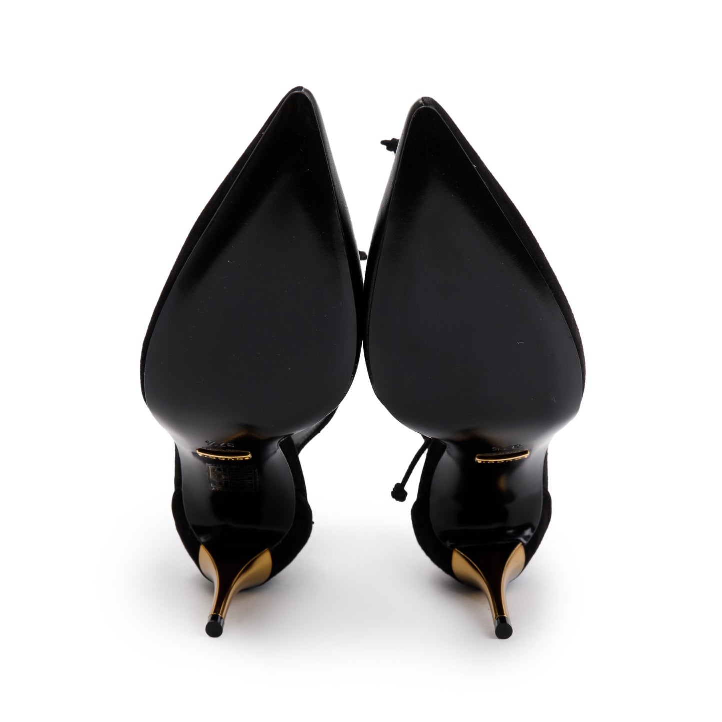 Gucci 2022 Black Suede & Nappa Leather Mid-Heel Lace-Up Pumps, Size 37.5