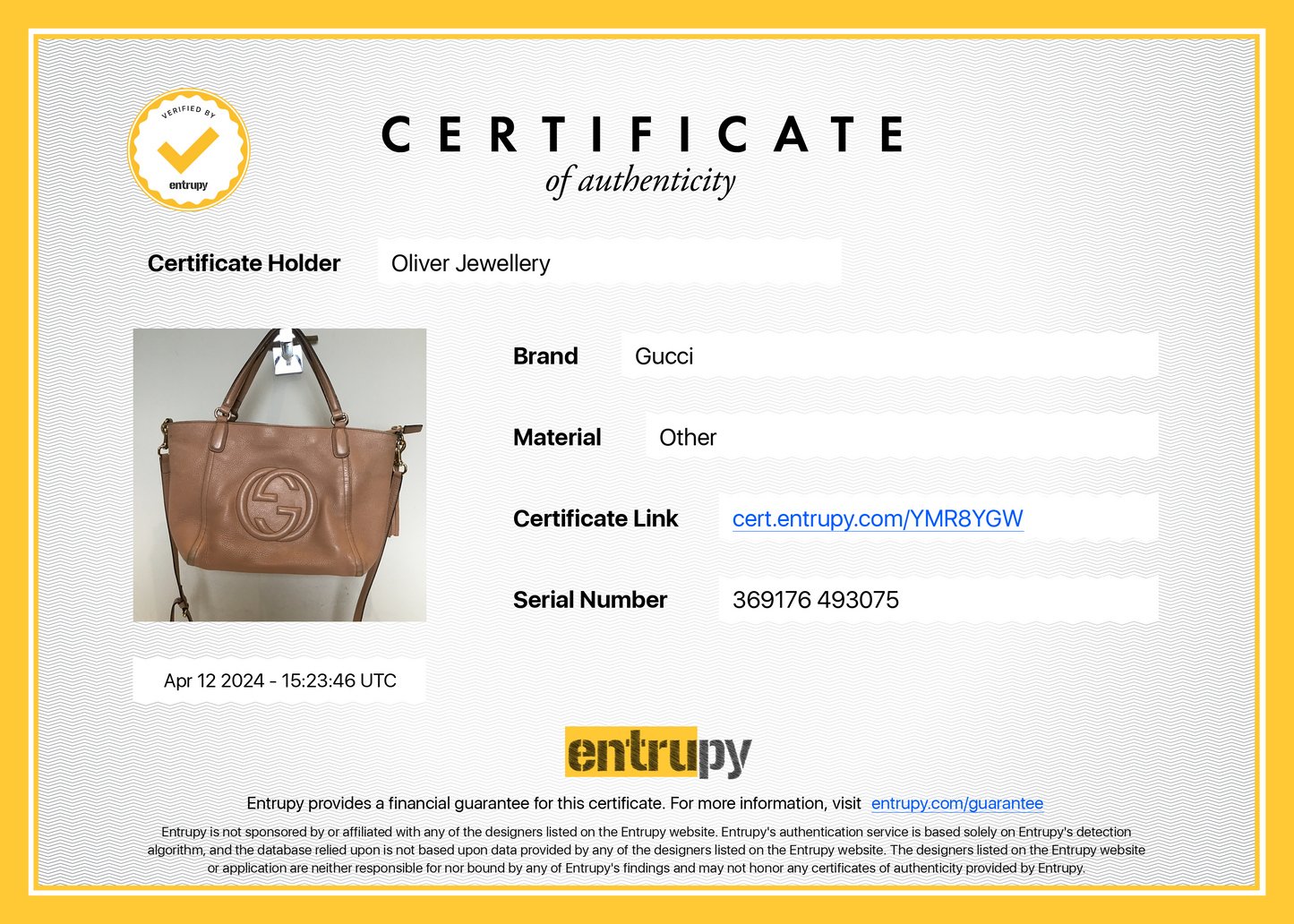 Gucci Beige Calfksin Leather Small Soho Cellarius Tote
