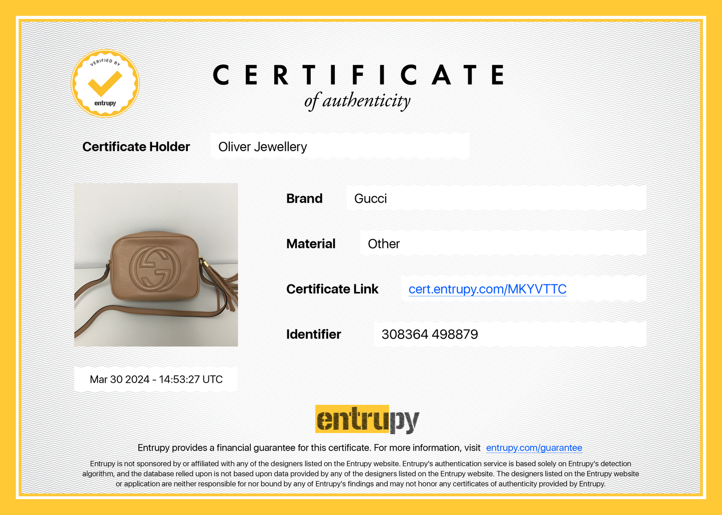 Gucci Beige Calfskin Leather Small Soho Disco Bag