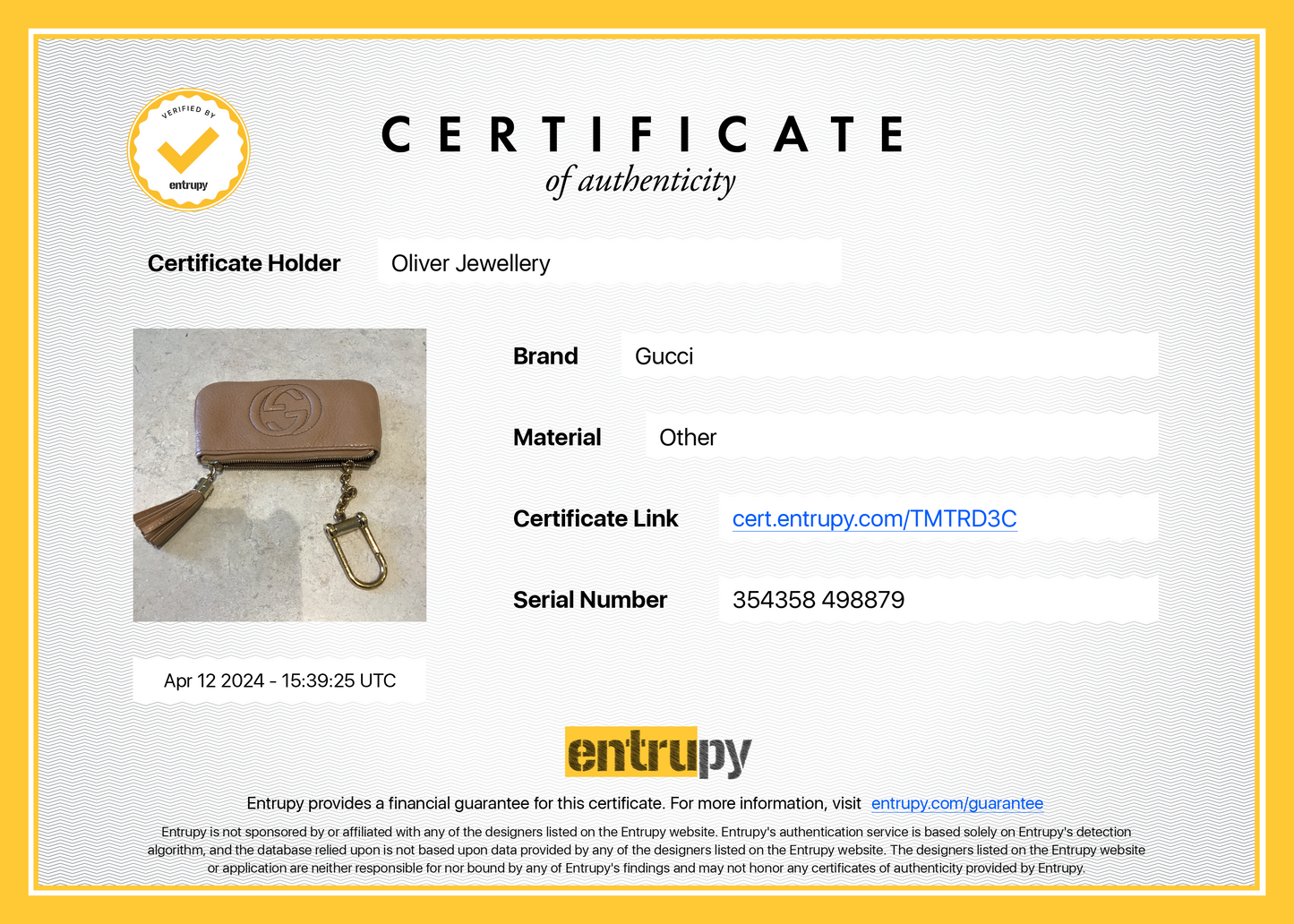 Gucci Beige Calsfskin Leather Soho Key Pouch